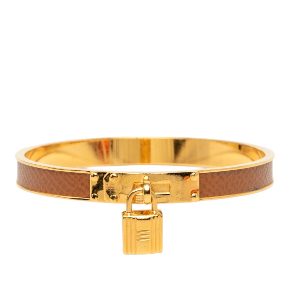 Pre-Loved Hermes Gold Plated Epsom Kelly Cadena Lock Bangle Bracelet